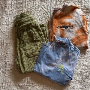Zara Boys Graphic Tie-Dye Tshirts and Green Cotton Pants Set